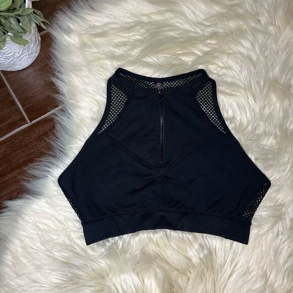 Betsey Johnson black Performance Zip Front Mesh Yoga Sports Bra sz small - Picture 2 of 9